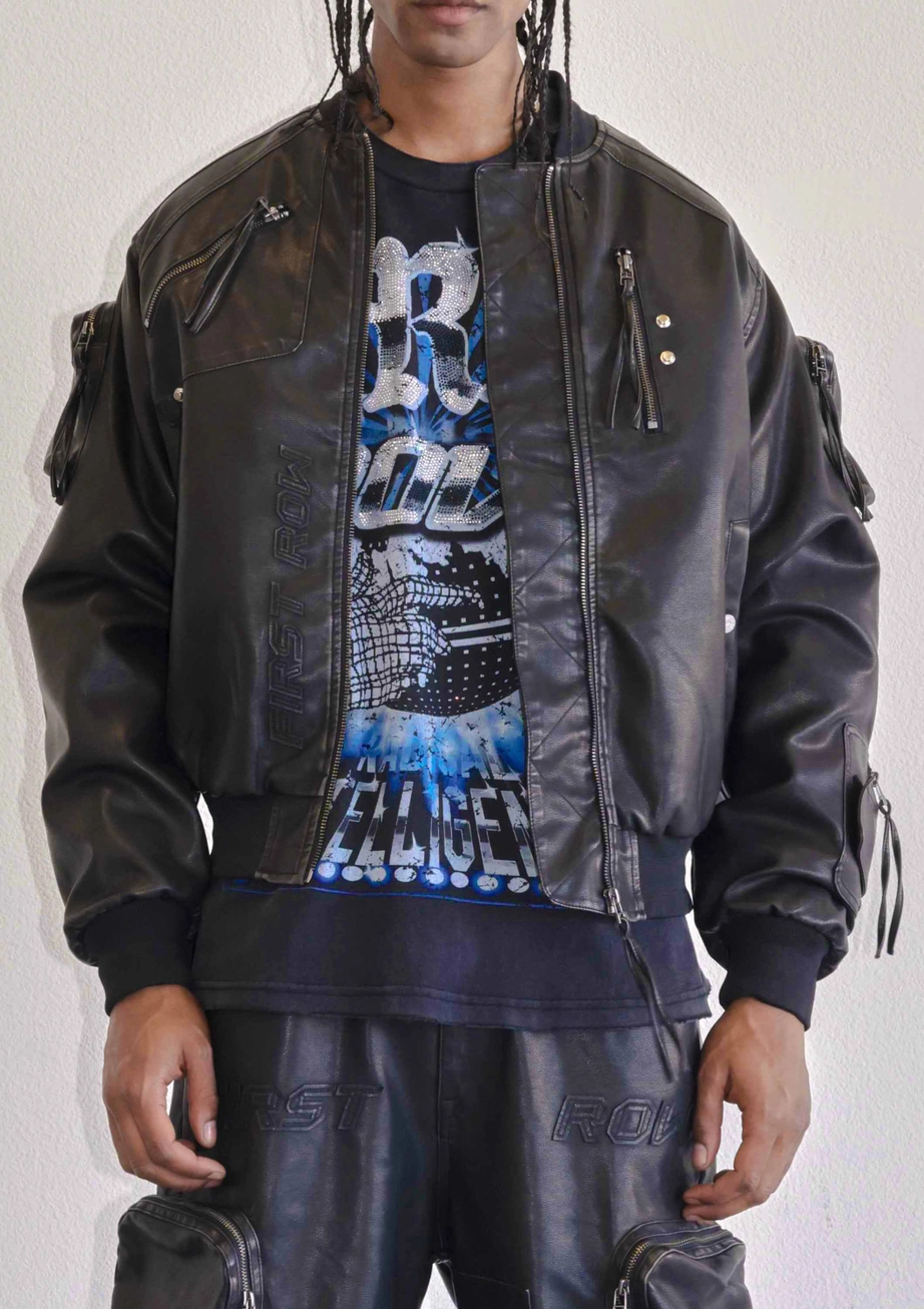 Vegan Leather Bomber Jacket - Image 3