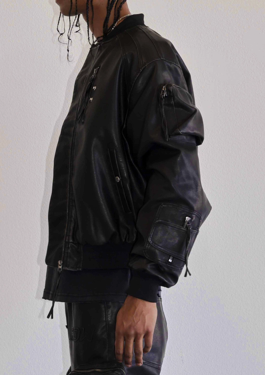 Vegan Leather Bomber Jacket - Image 4