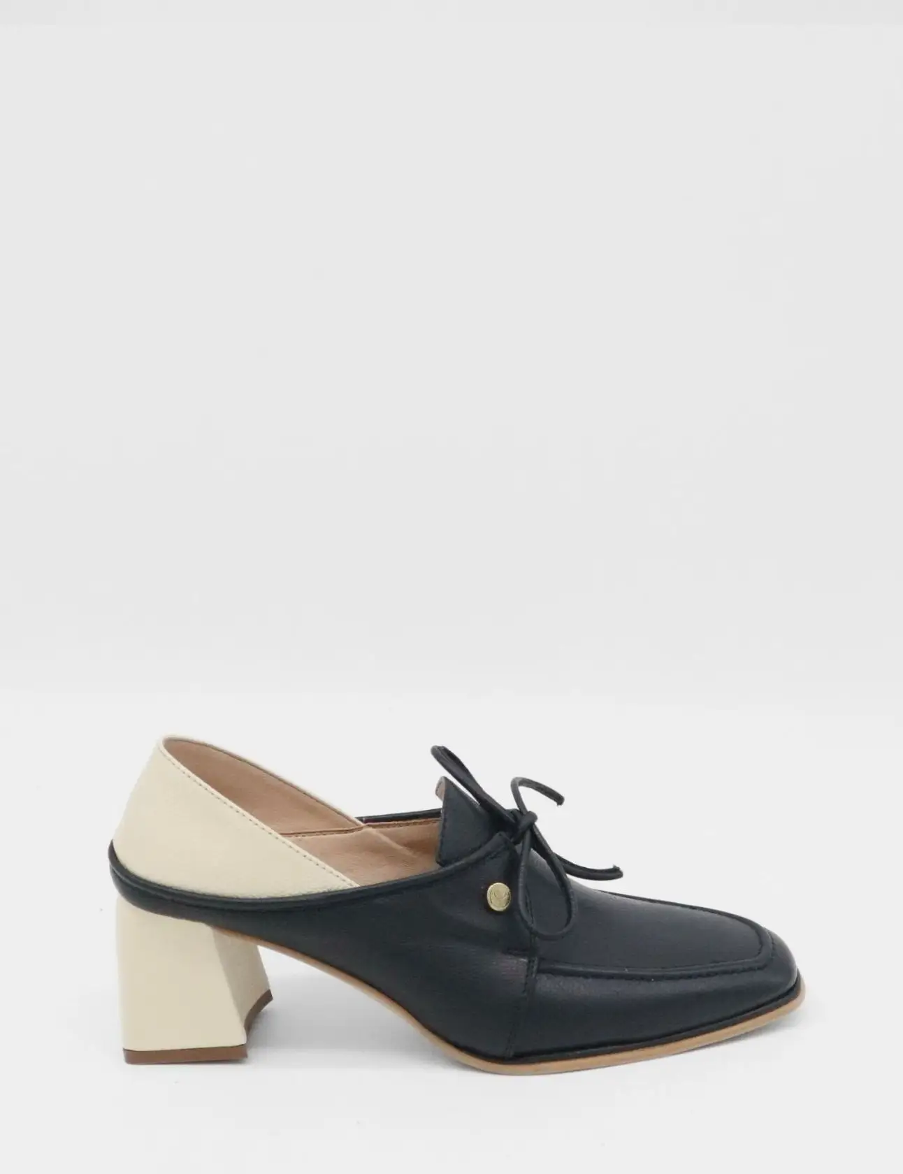 Focus Heeled Loafers in Black/Off White Leather Womens Shoes Focus Heeled Loafers in Black/Off White Leather Womens Shoes