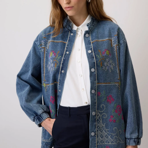 Embroidered Collar Collar Denim Jacket