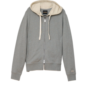 Long Sleeve Zip Front Knit Sweatshirt with Color-Block Hood and Tape Detail