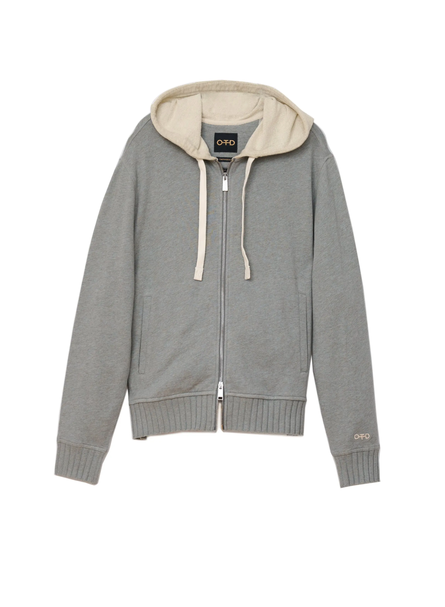 Long Sleeve Zip Front Knit Sweatshirt with Color-Block Hood and Tape Detail