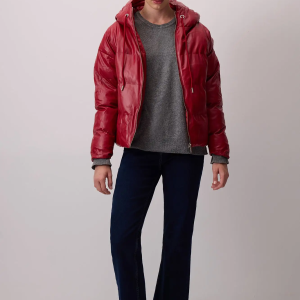 Hooded Vegan Leather Puffer Jacket