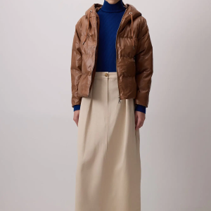 Hooded Vegan Leather Puffer Jacket