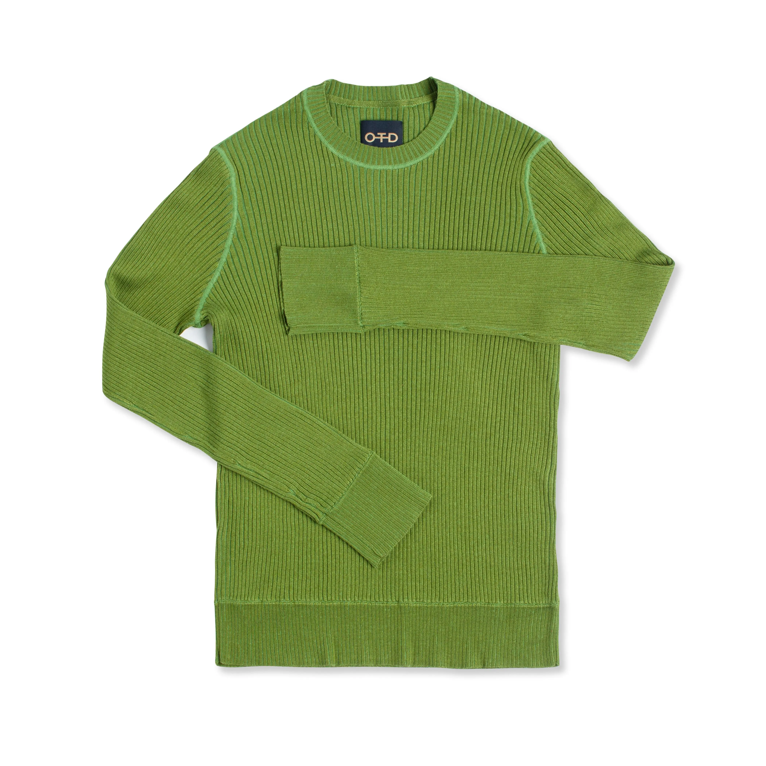 Ribbed Poor Boy Crewneck Sweater (Bright Olive)