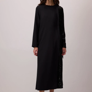 Black Sequin Contrast Crepe Maxi Dress
