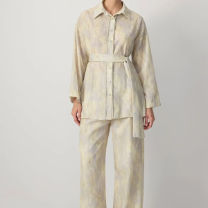 Ikat Belted Shirt & Wide-Leg Pants Set