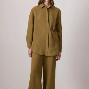 Linen Tie-Waist Shirt & Wide-Leg Pants Set
