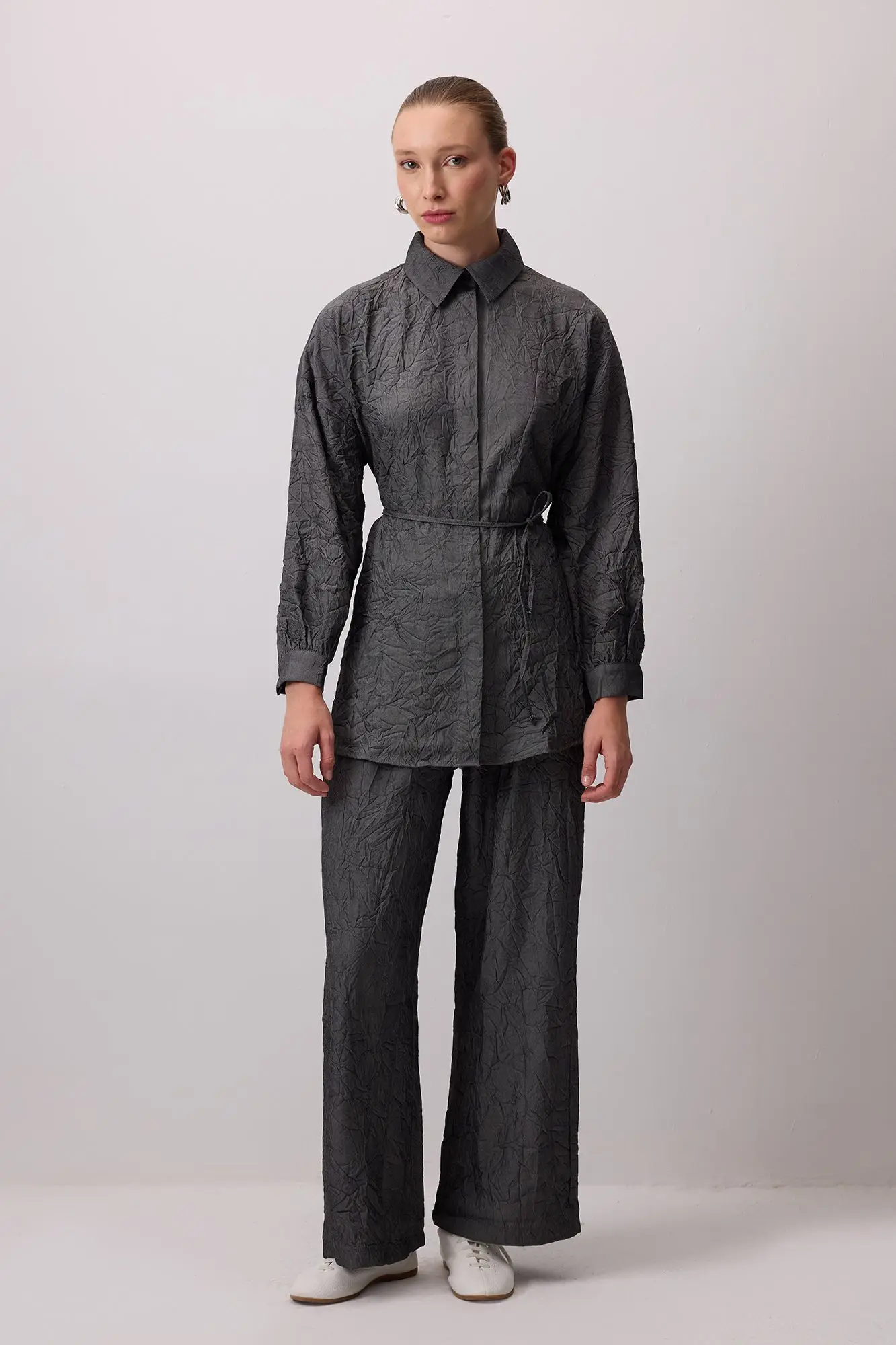 Crushed Texture Shirt & Pants Set – Relaxed Fit