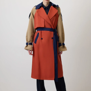 Color Blocked Belted Trench Coat – Cotton Blend