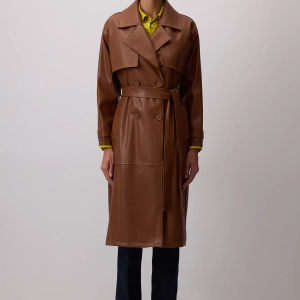 Vegan Leather Belted Trench Coat