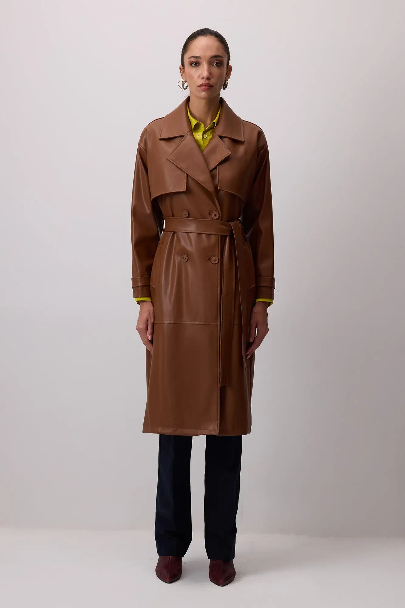 Vegan Leather Belted Trench Coat