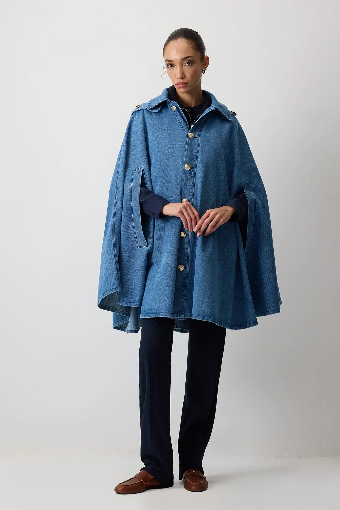 Hooded Denim Poncho