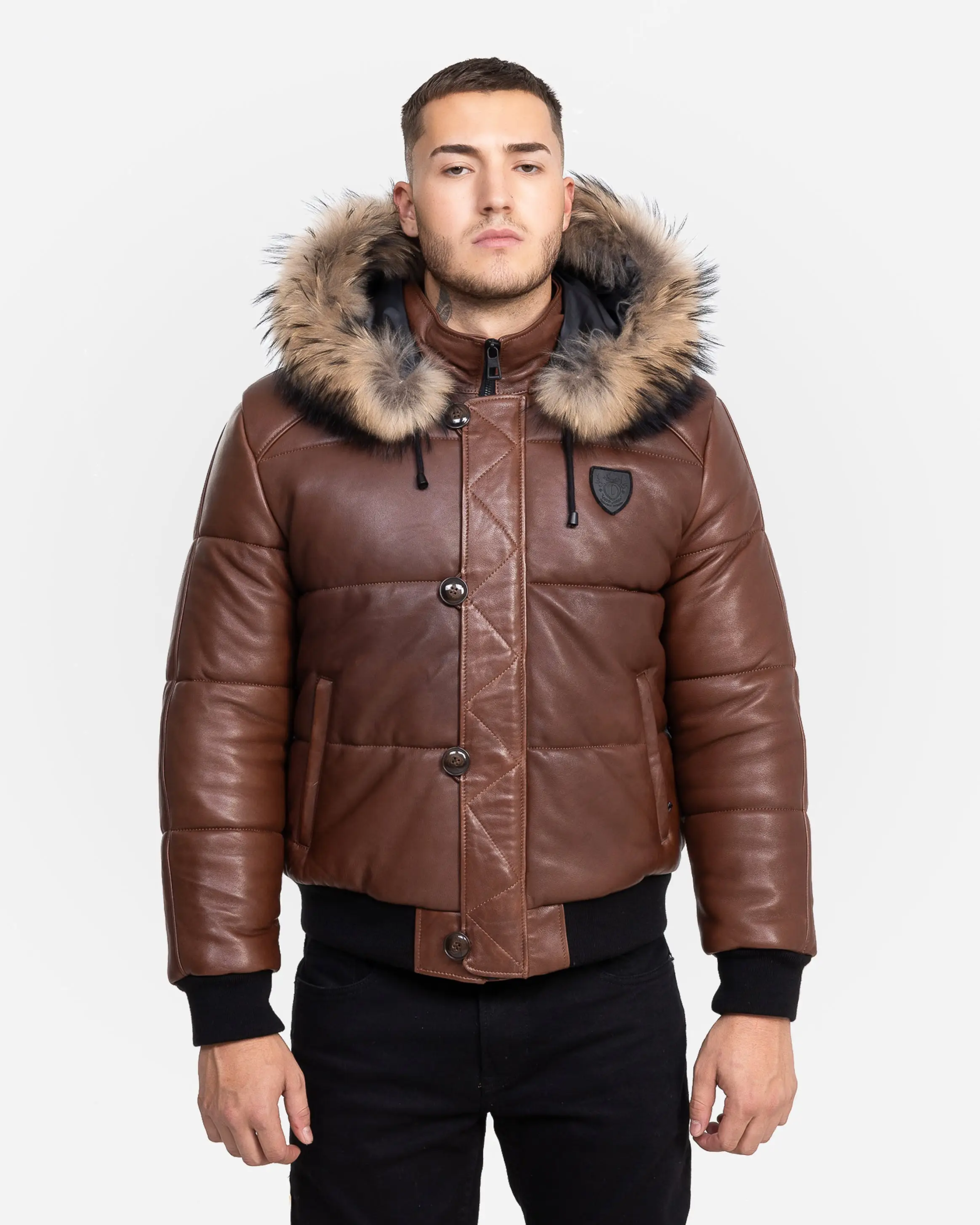 Arctic Winter Leather Coat with Natural Fur