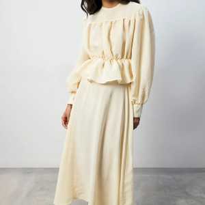 Cream Peplum Blouse & Maxi Skirt Co-Ord Set