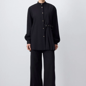 Pleated Shirt & Wide-Leg Pants Set – Cotton Blend