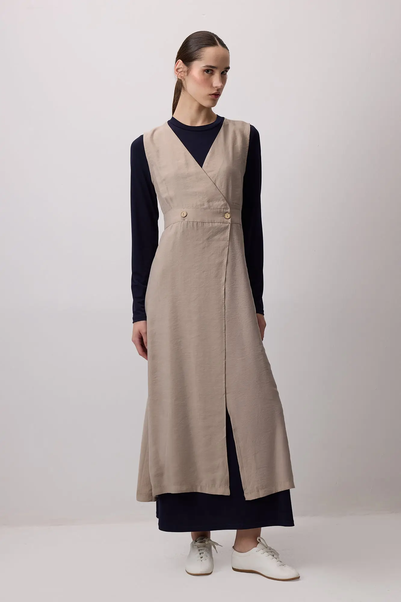 Double-Breasted Pleated Dress