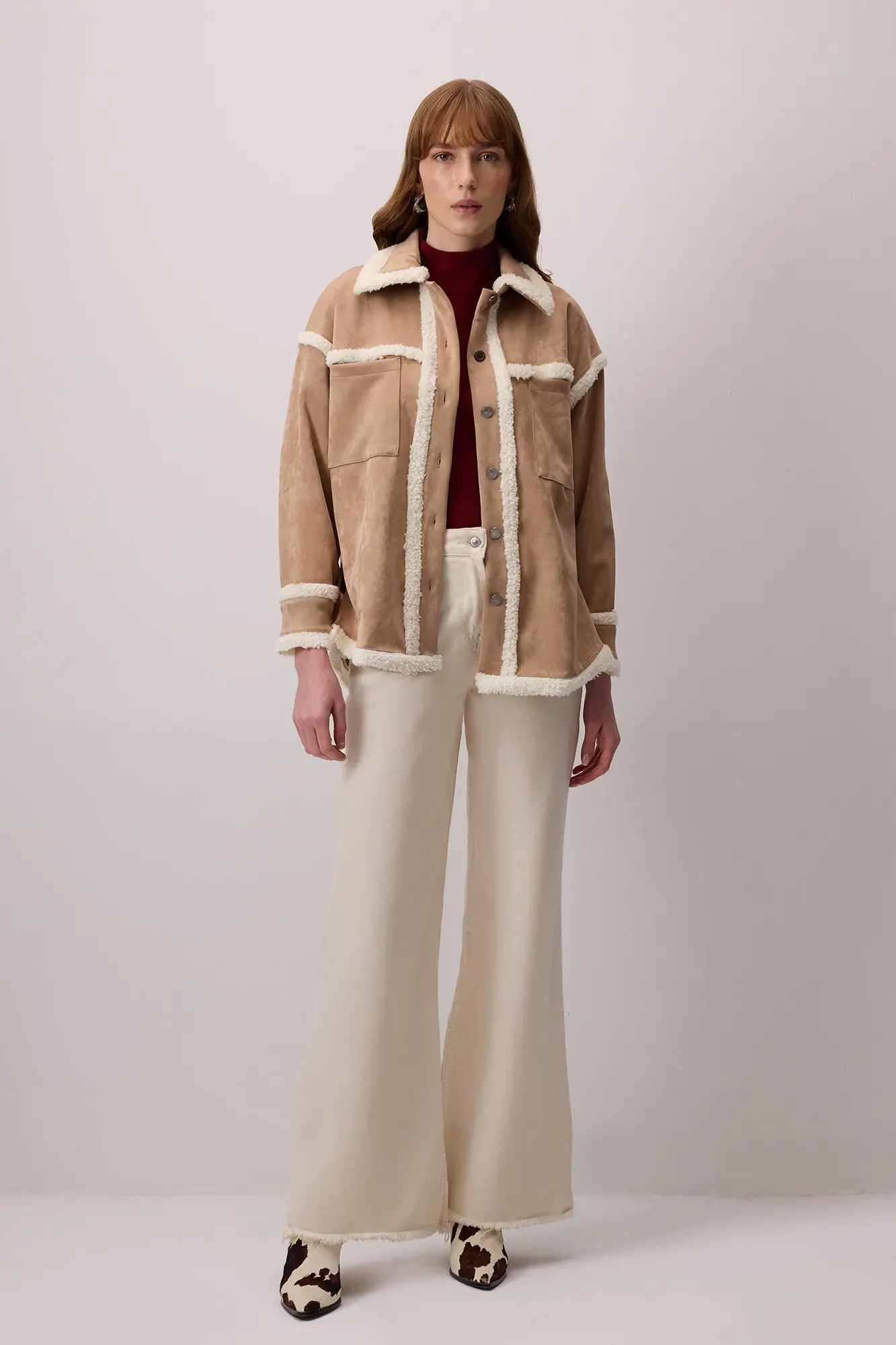 Plush Detailed Suede Shirt