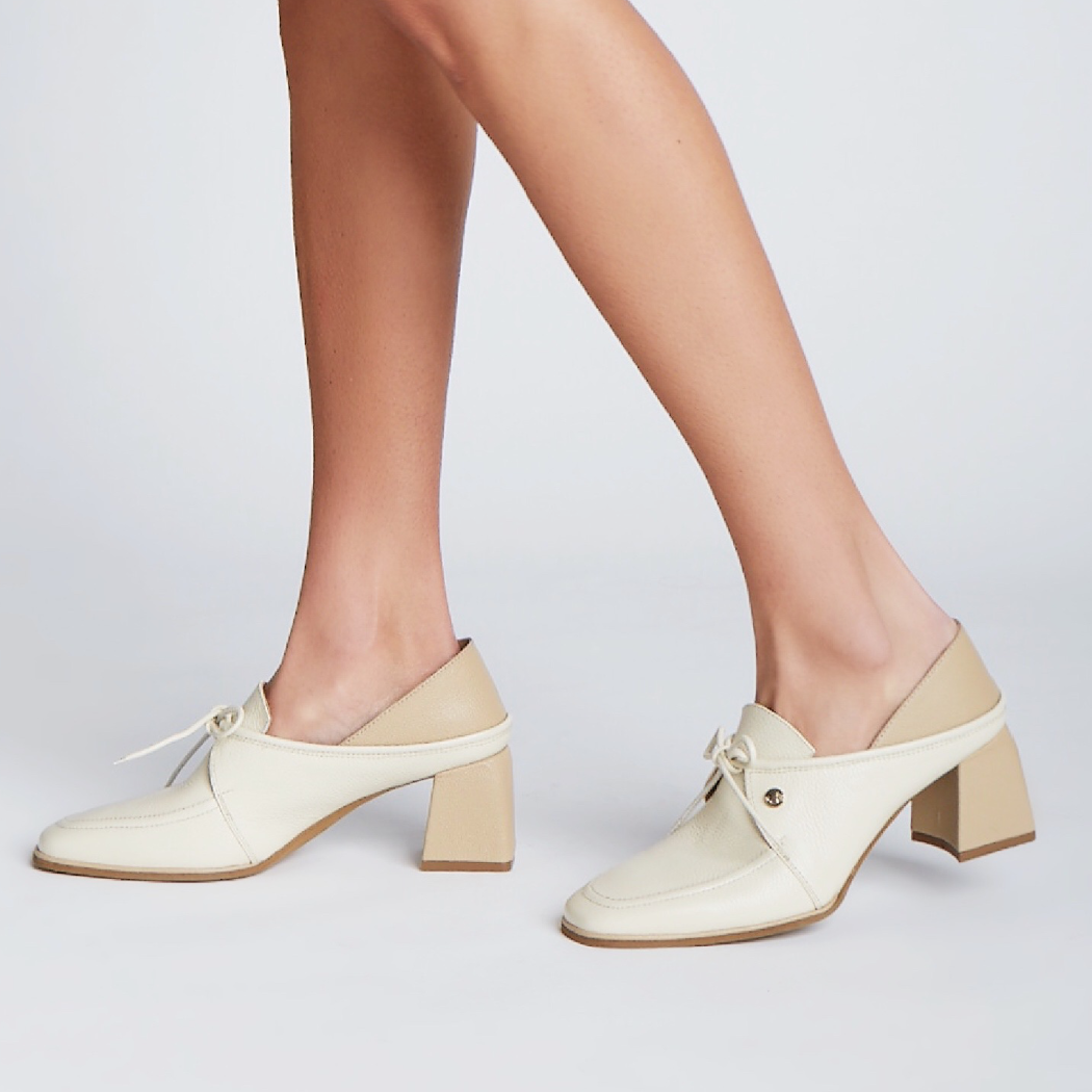 Focus Heeled Loafers White/Tan Arequipe Leather Womens Shoes Focus Heeled Loafers White/Tan Arequipe Leather Womens Shoes