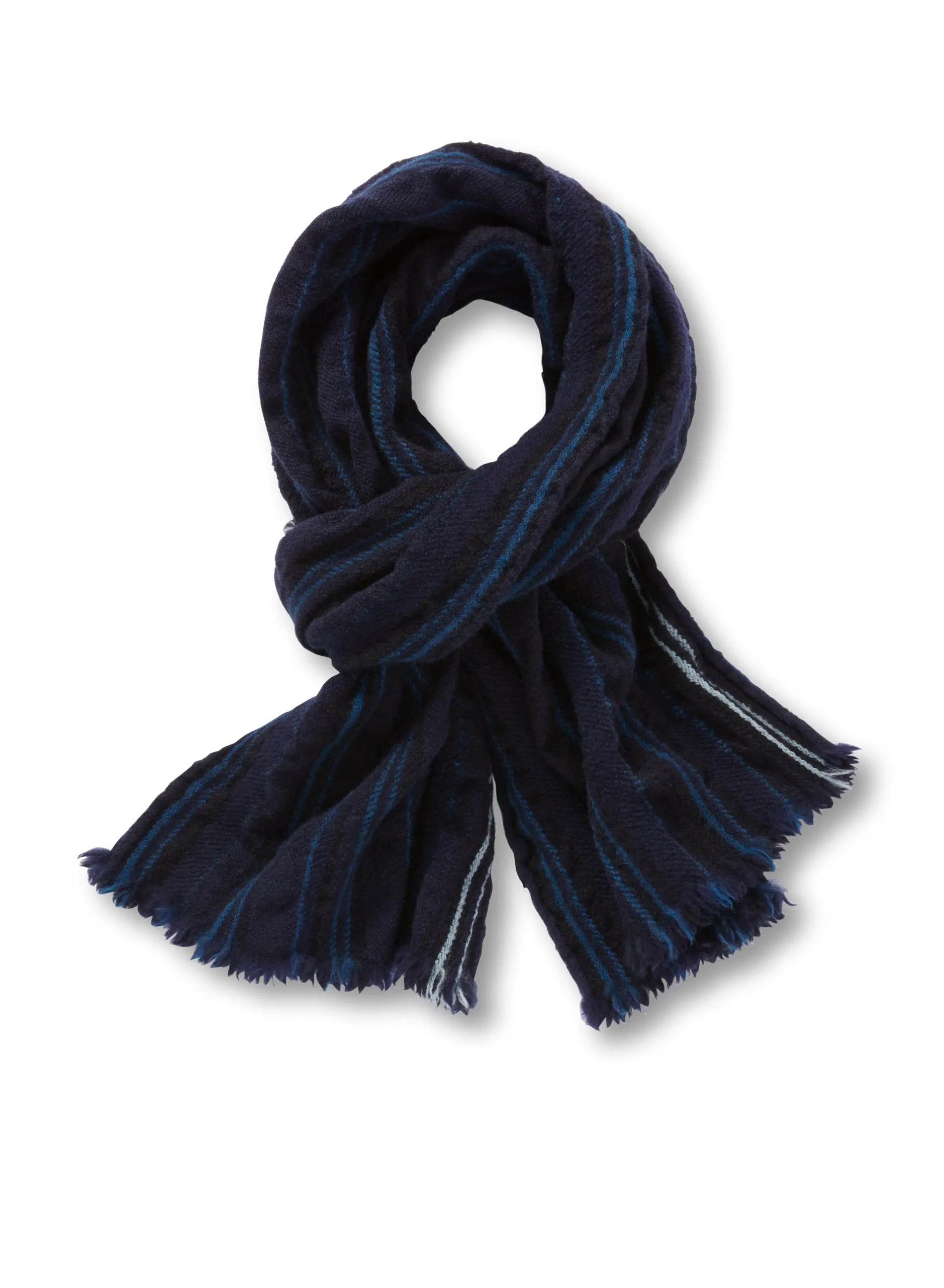 Multi-Striped Wool Scarf (Navy)