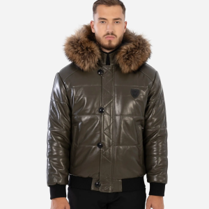 Arctic Men’S Winter Leather Coat with Natural Fur
