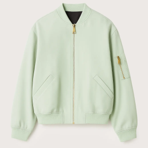 Satin Bomber Jacket with Gold Zipper