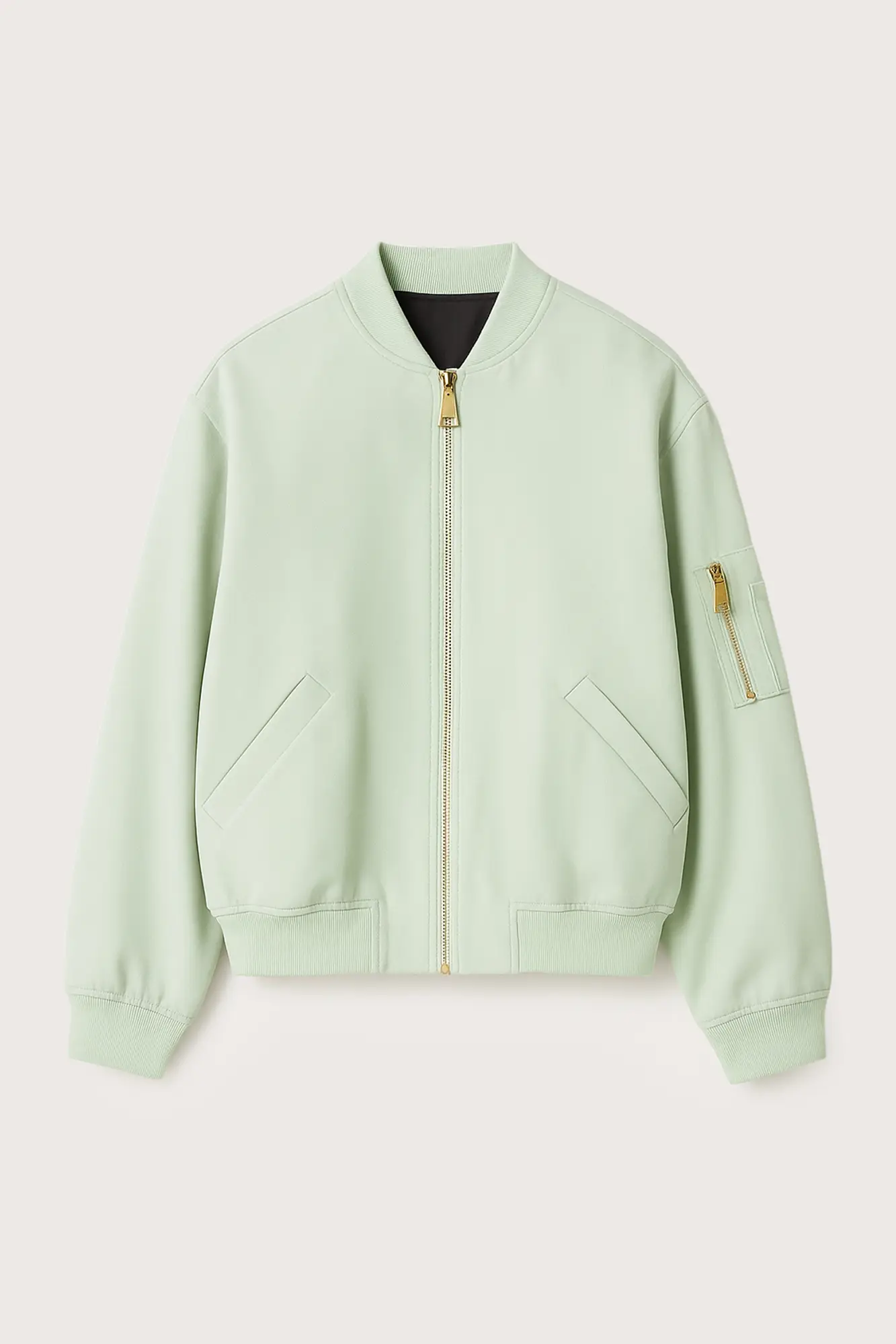 Satin Bomber Jacket with Gold Zipper