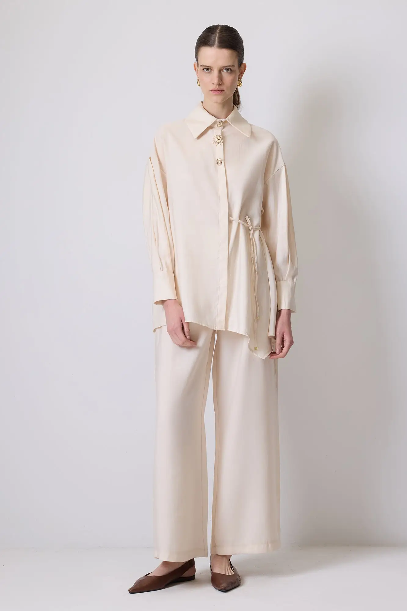 Shirt Trousers Set with Side Tie