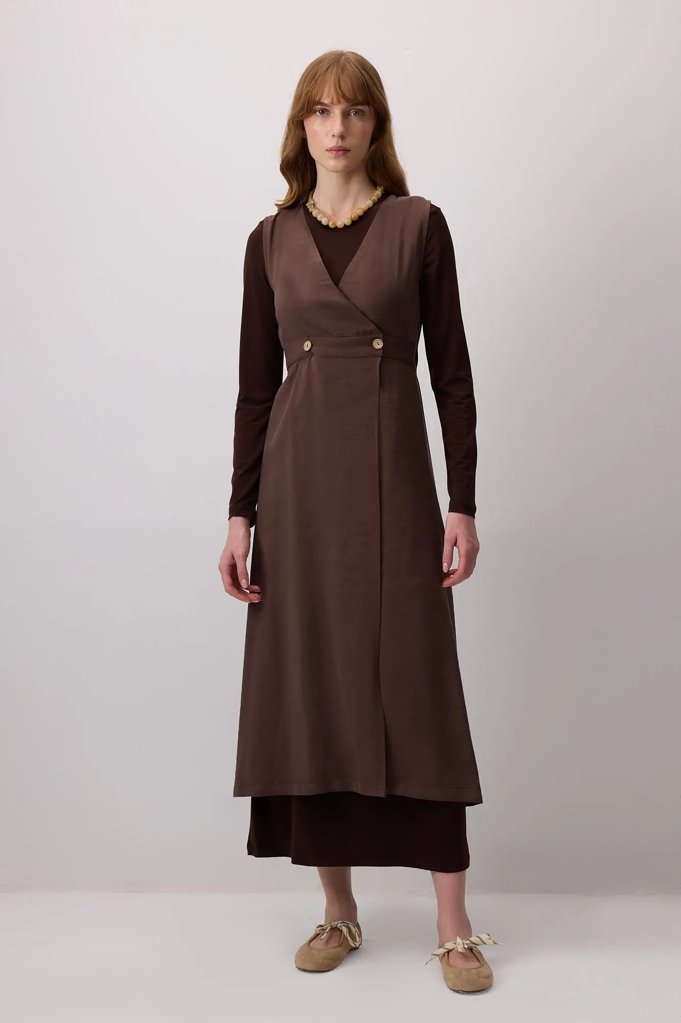 Double-Breasted Pleated Dress