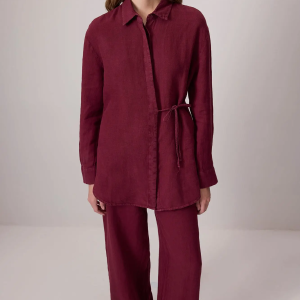 Linen Tie-Waist Shirt & Wide-Leg Pants Set