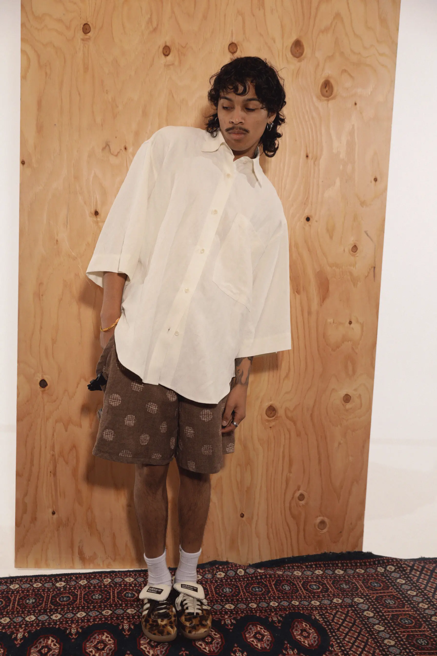 Oversized Shirt in Off-White Washed Silk Linen